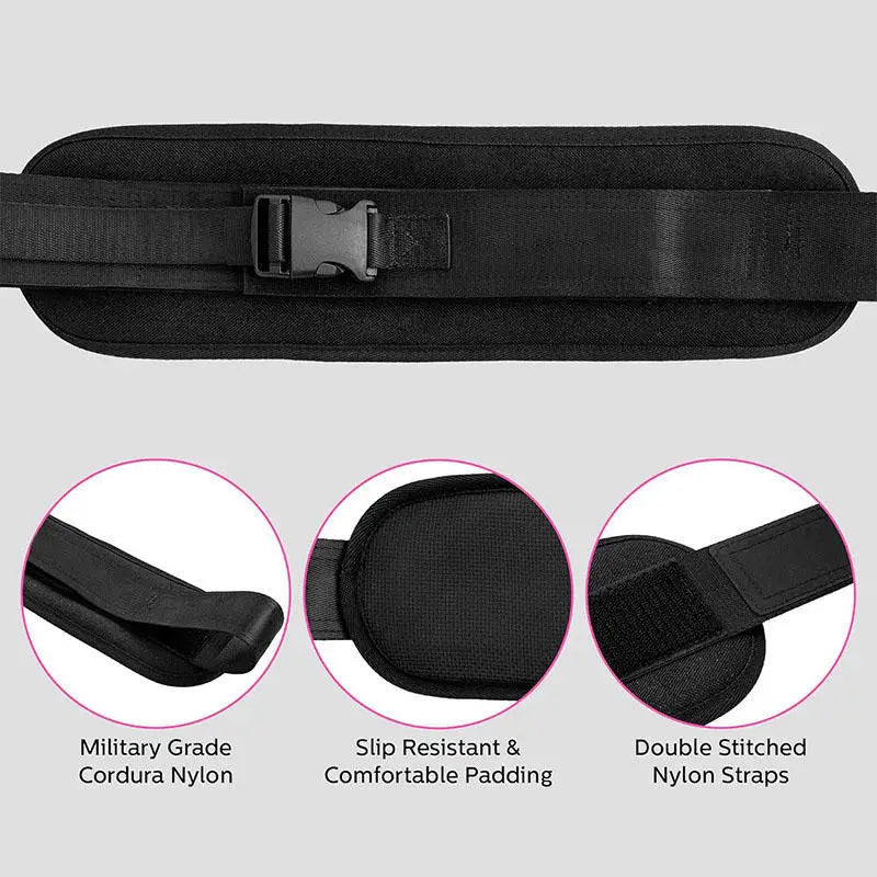 Black fitness belt with buckle, military grade Cordura nylon, slip-resistant padded strap