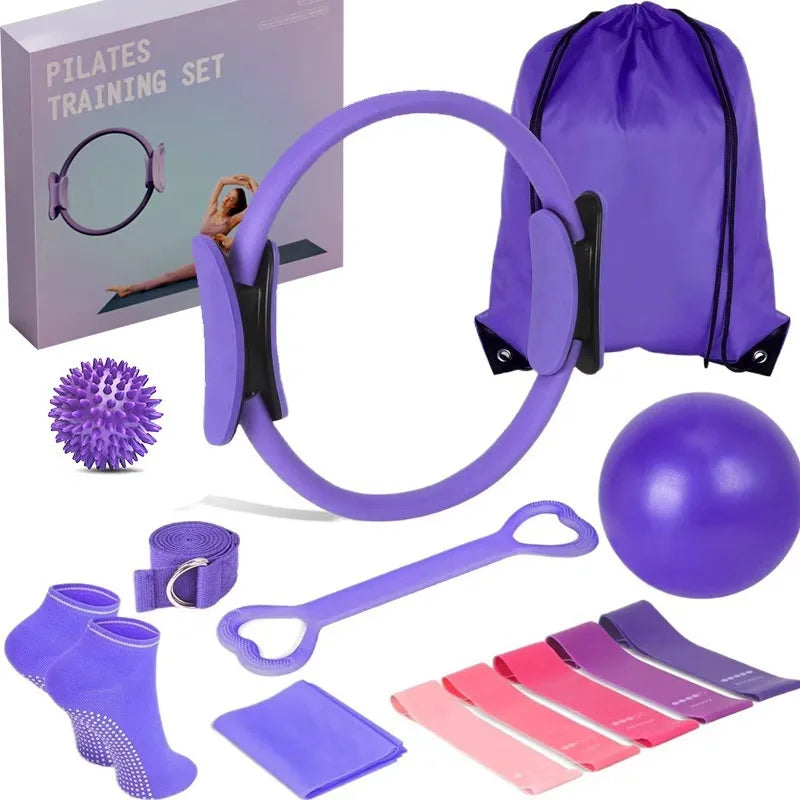 Pilates Ring 5,8,13,18-piece Sets Home Fitness Equipment, Yoga Accessories, Non-slip Bounce Balls and Glute Resistance Bands