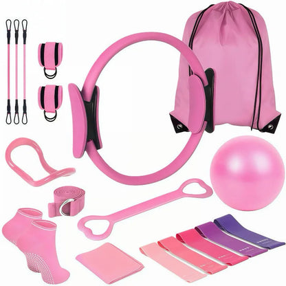 Pilates Ring 5,8,13,18-piece Sets Home Fitness Equipment, Yoga Accessories, Non-slip Bounce Balls and Glute Resistance Bands