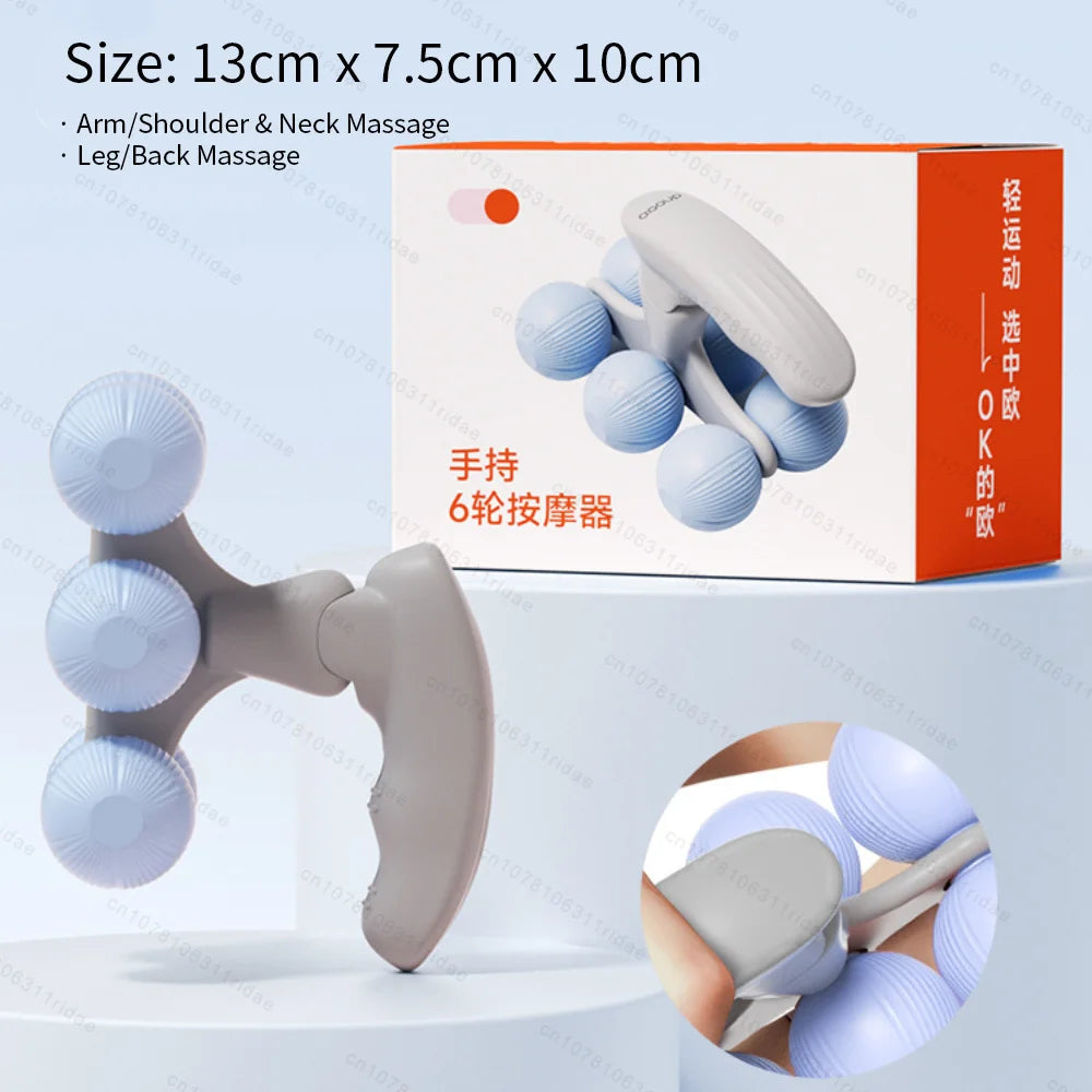 Handheld 6-wheel massage roller for arm, shoulder, neck, leg and back pain relief