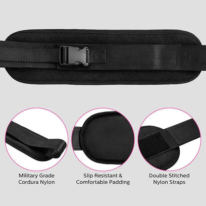 Black fitness belt with buckle, military grade Cordura nylon, slip-resistant padded strap