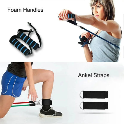 11pcs Fitness Resistance Bands Set Workout Exercise Tube Bands with Door Anchor Ankle Straps Cushioned Handles Carry Bags - Bodily Fitness