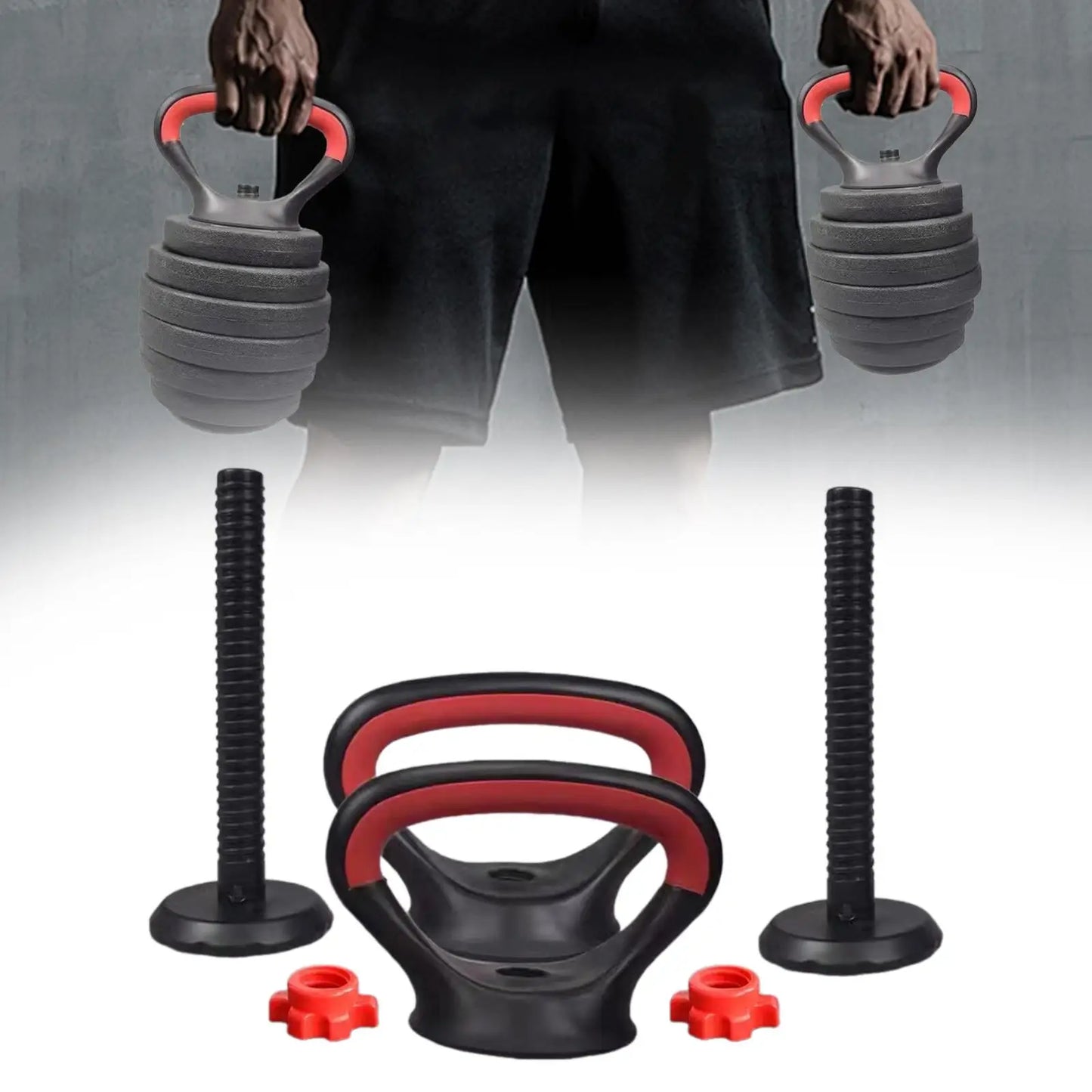 Adjustable kettlebell handles and components for strength training fitness workouts