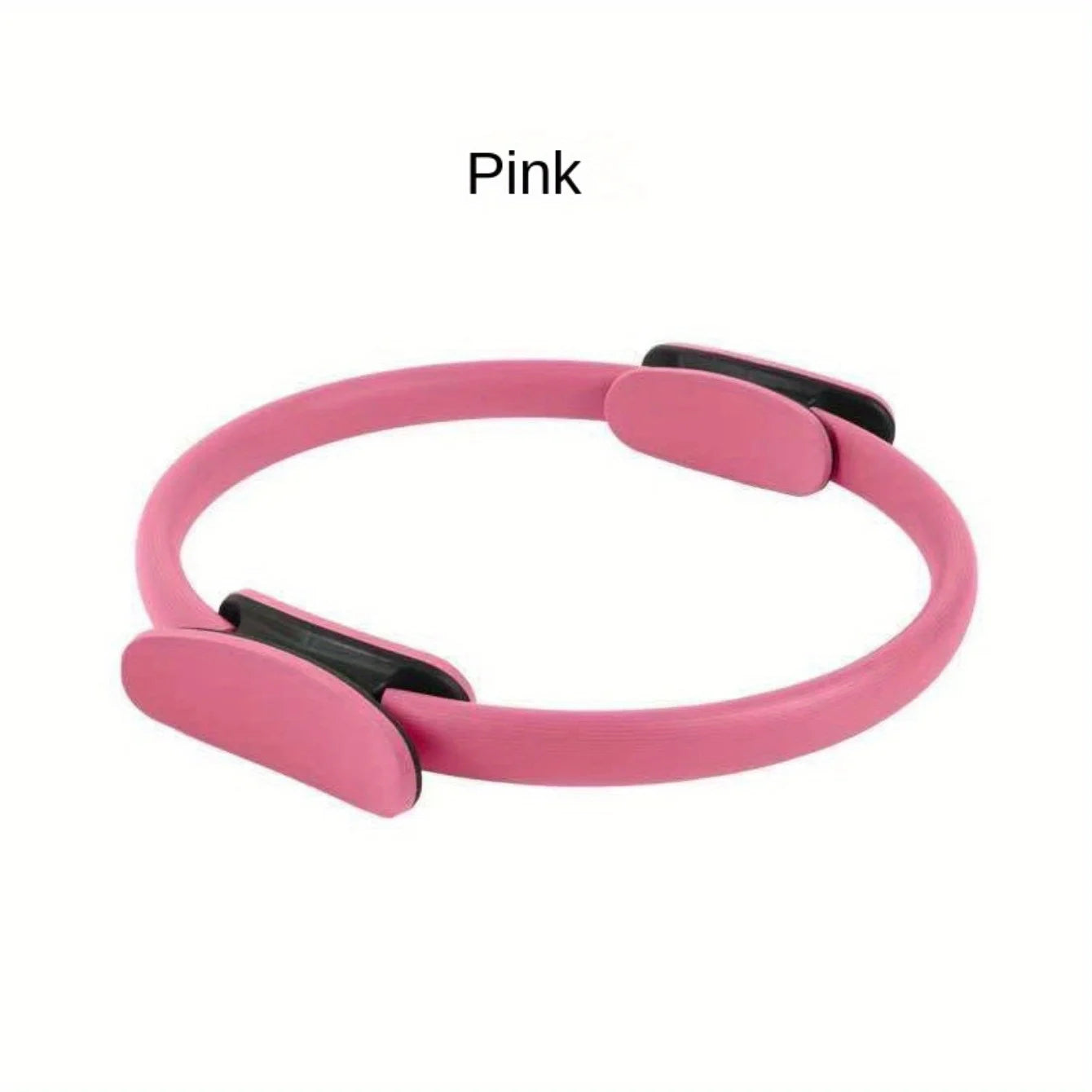 Pink Pilates ring fitness circle with padded handles on a white background