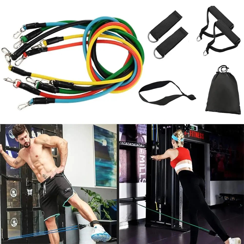 11pcs Fitness Resistance Bands Set Workout Exercise Tube Bands with Door Anchor Ankle Straps Cushioned Handles Carry Bags - Bodily Fitness