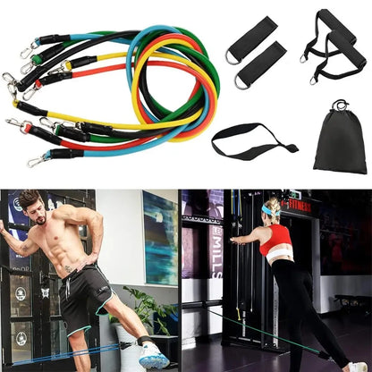 11pcs Fitness Resistance Bands Set Workout Exercise Tube Bands with Door Anchor Ankle Straps Cushioned Handles Carry Bags - Bodily Fitness