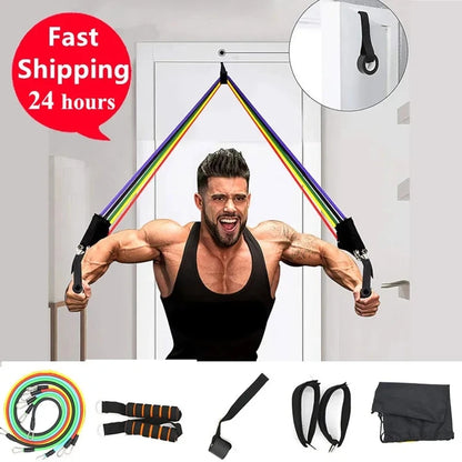 11pcs Fitness Resistance Bands Set Workout Exercise Tube Bands with Door Anchor Ankle Straps Cushioned Handles Carry Bags - Bodily Fitness