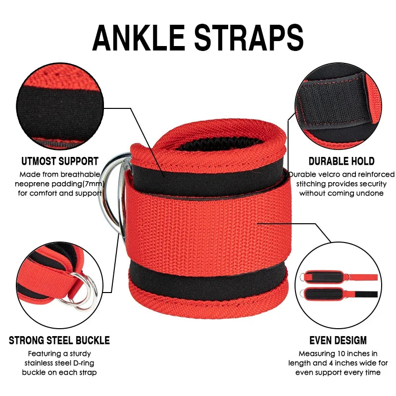 Gym Ankle Straps Double D-Ring Adjustable Neoprene Padded Cuffs Ankle Weight Leg Training Brace Support Sport Safety Abductors - Bodily Fitness